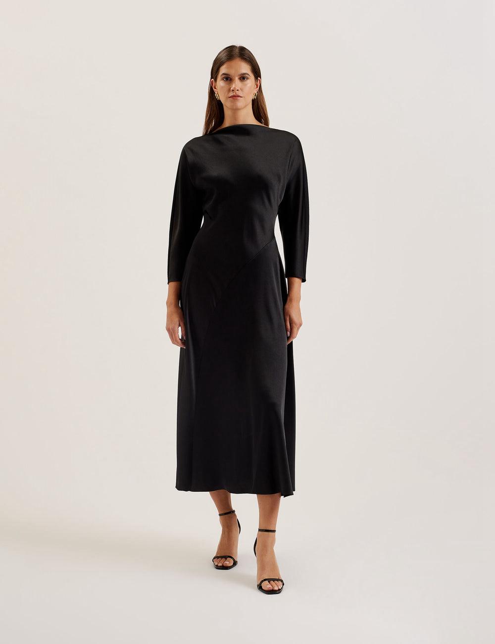 Ted Baker AVELLI - Satin Boat Neck A-Line Midi-kleid Damen Schwarz | QKEFW-5492