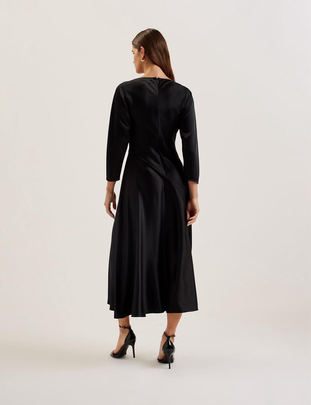 Ted Baker AVELLI - Satin Boat Neck A-Line Midi-kleid Damen Schwarz | QKEFW-5492