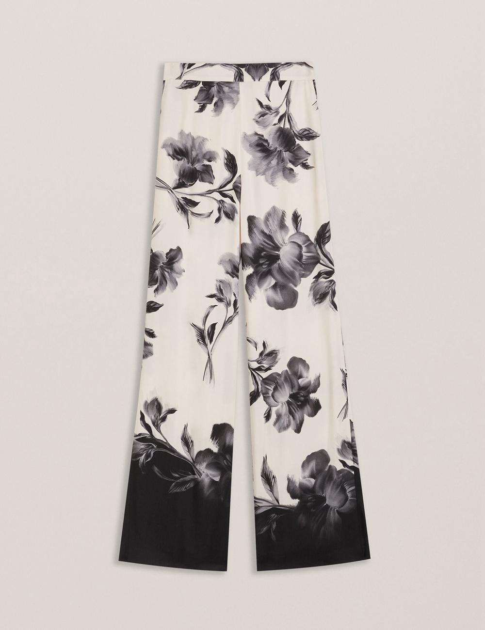 Ted Baker AWYNA - Floral Print Pull-On Wide Leg Hosen Damen Schwarz | FBDCY-5408