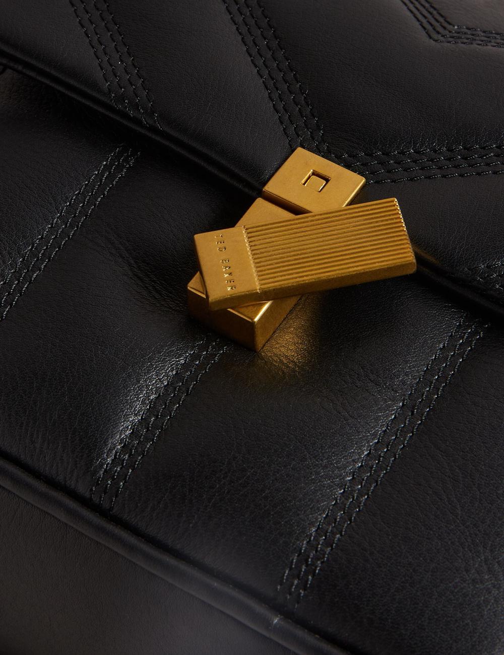 Ted Baker AYALILY - Quilted Leather Camera With Front Pocket Schultertasche Damen Schwarz | XPOTC-2394