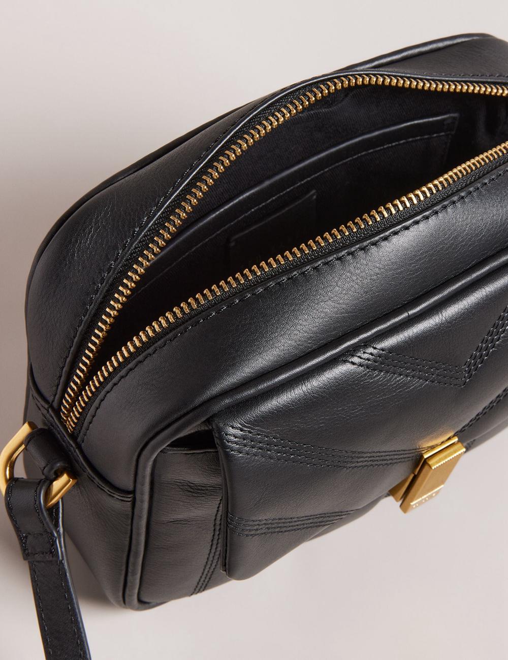 Ted Baker AYALILY - Quilted Leather Camera With Front Pocket Schultertasche Damen Schwarz | XPOTC-2394