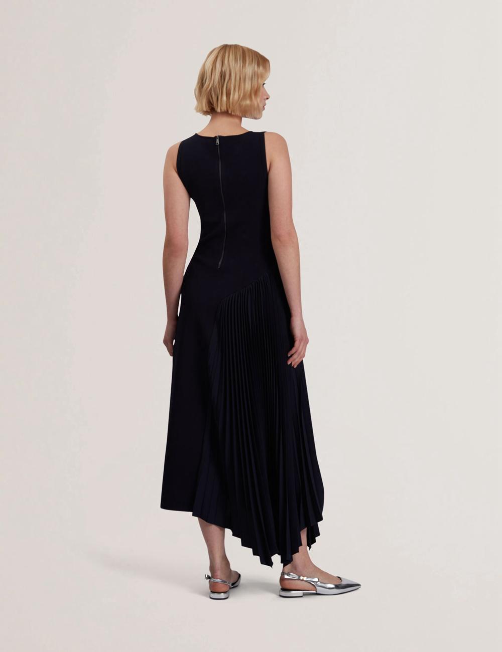 Ted Baker AZZINA - Pleated Panel Sleeveless Knitted Midi-kleid Damen Navy | LAWHZ-1635