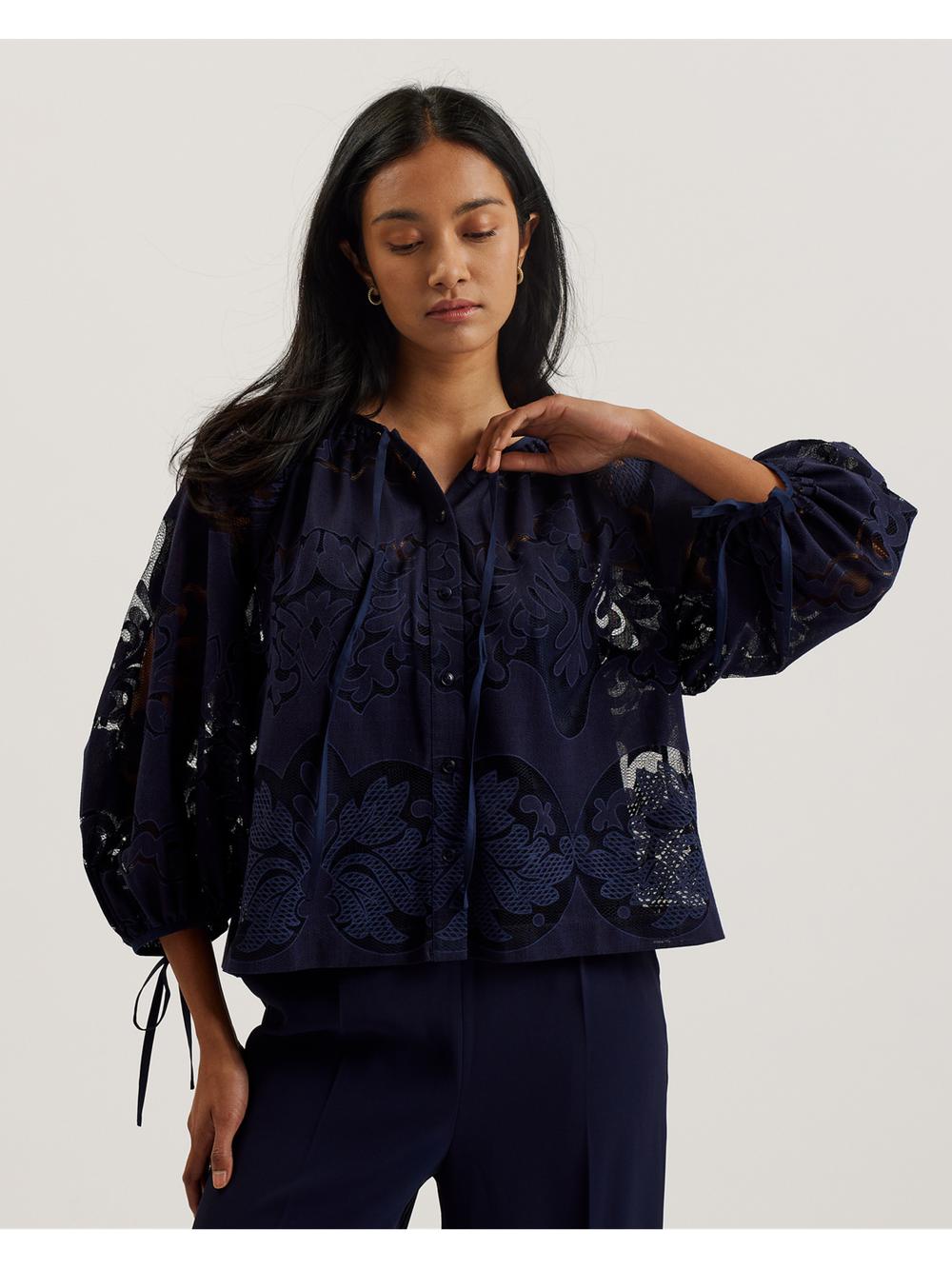 Ted Baker BACINA - Lace 3/4 Balloon Sleeve Bluse Damen Blau | IATCZ-0984