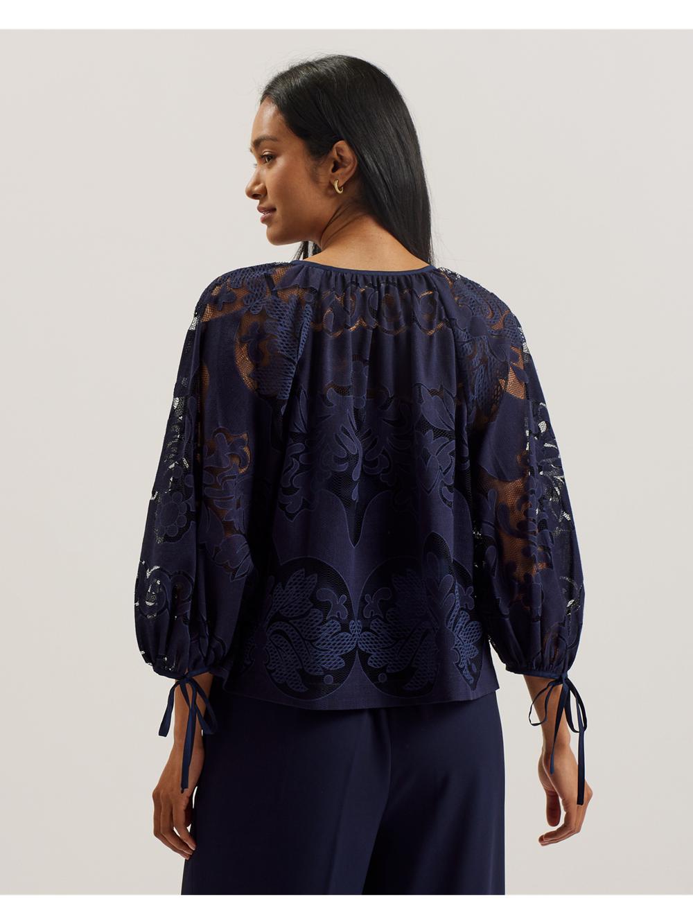 Ted Baker BACINA - Lace 3/4 Balloon Sleeve Bluse Damen Blau | IATCZ-0984