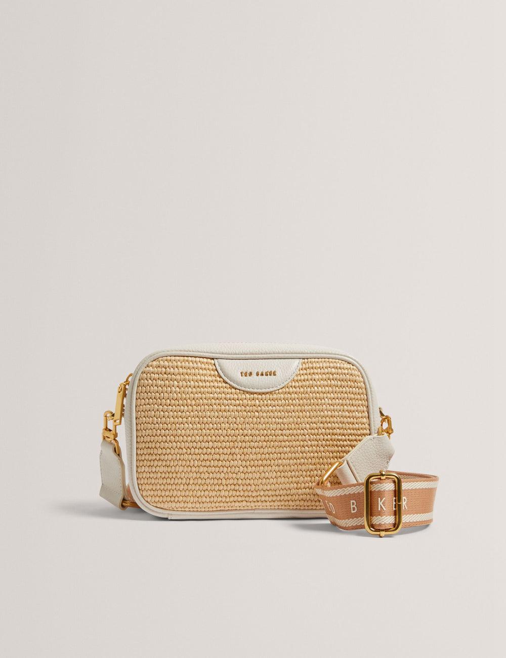 Ted Baker BARDAS - Faux Raffia Leather Trim Webbing Camera Kameratasche Damen Ecru | SWOUE-5236