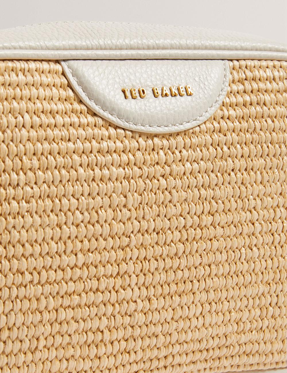 Ted Baker BARDAS - Faux Raffia Leather Trim Webbing Camera Kameratasche Damen Ecru | SWOUE-5236