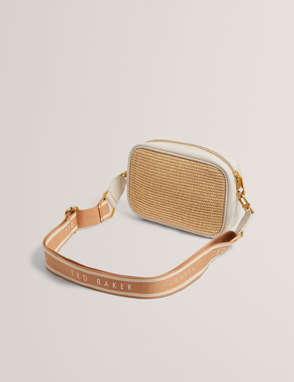 Ted Baker BARDAS - Faux Raffia Leather Trim Webbing Camera Kameratasche Damen Ecru | SWOUE-5236