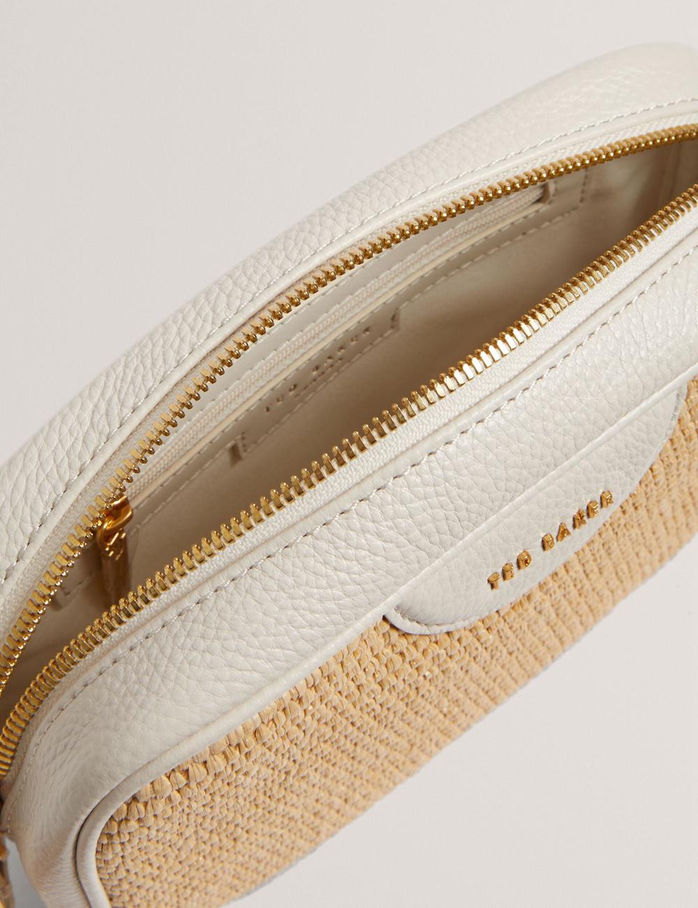 Ted Baker BARDAS - Faux Raffia Leather Trim Webbing Camera Kameratasche Damen Ecru | SWOUE-5236