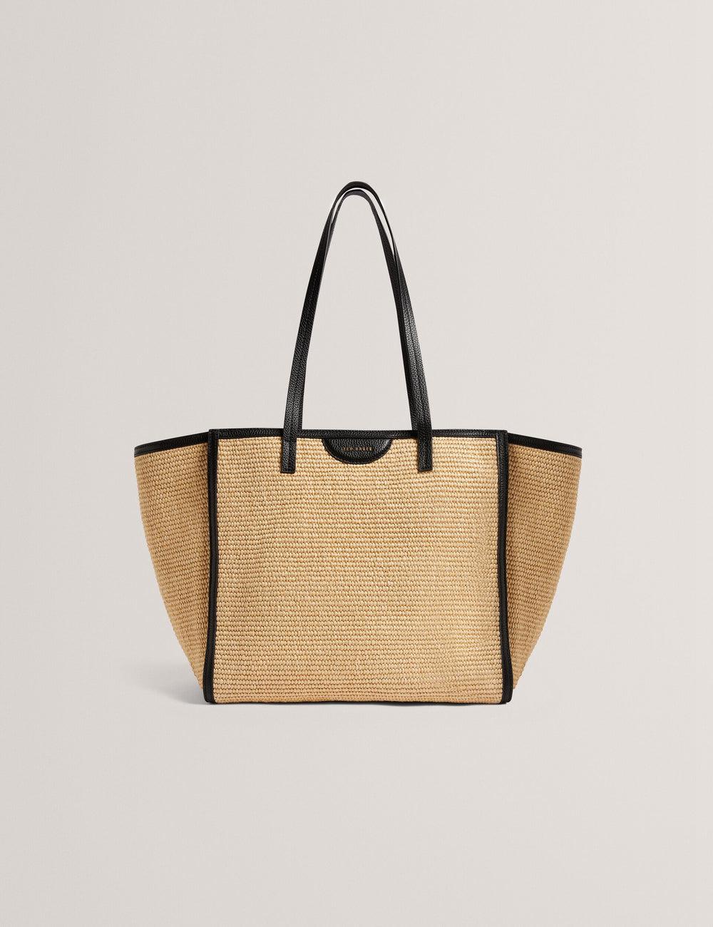 Ted Baker BARNI - Faux Raffia Leather Trim Large Shopper Shopper Damen Schwarz | HASJK-4731