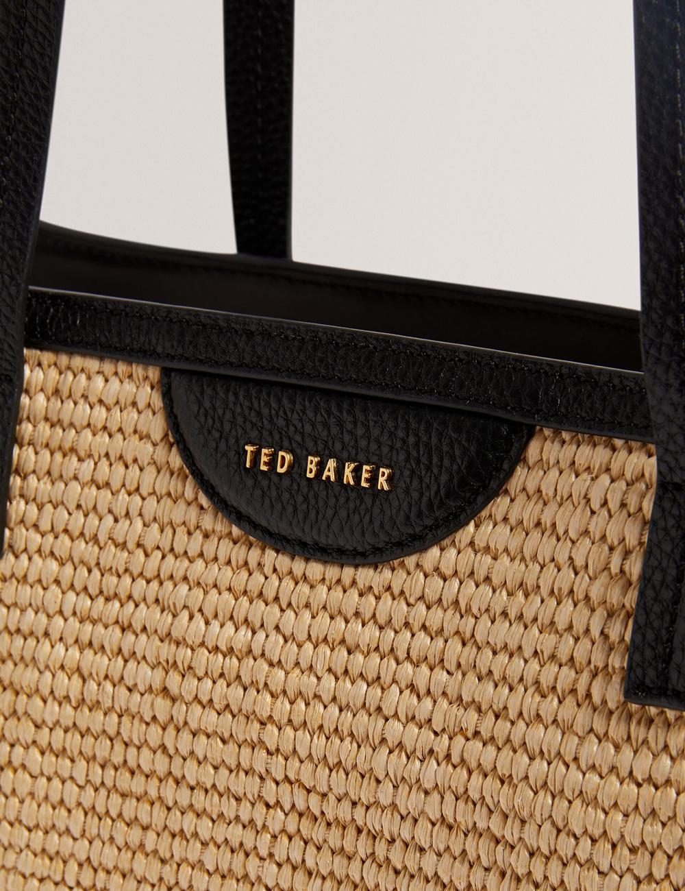 Ted Baker BARNI - Faux Raffia Leather Trim Large Shopper Shopper Damen Schwarz | HASJK-4731