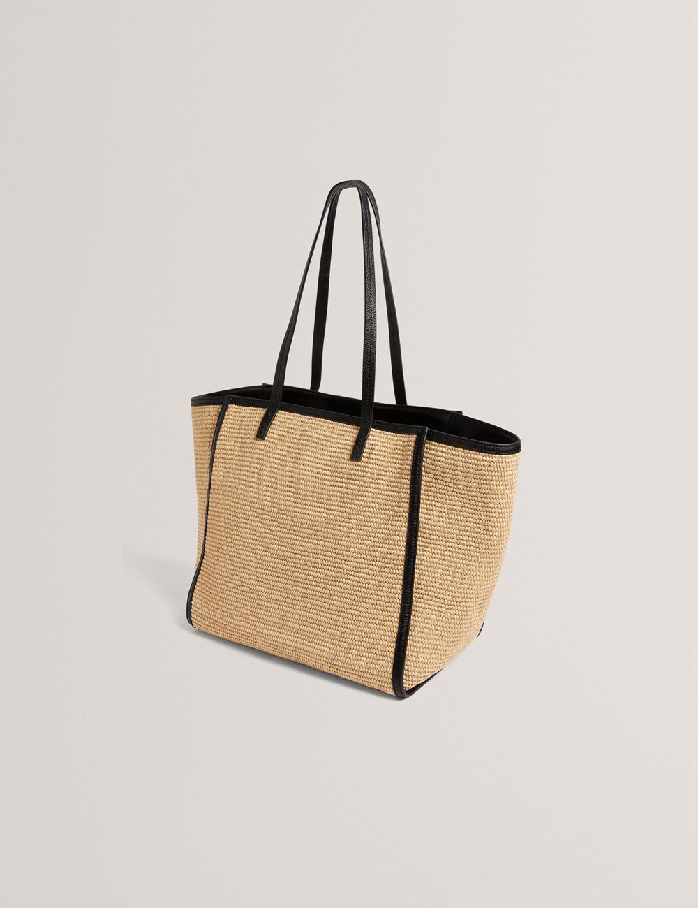 Ted Baker BARNI - Faux Raffia Leather Trim Large Shopper Shopper Damen Schwarz | HASJK-4731