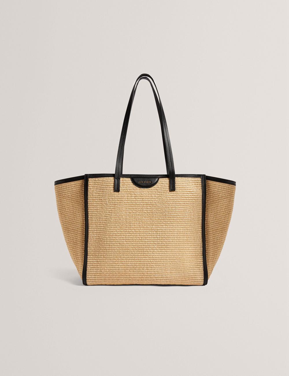Ted Baker BARNI - Faux Raffia Leather Trim Large Shopper Shopper Damen Schwarz | HASJK-4731