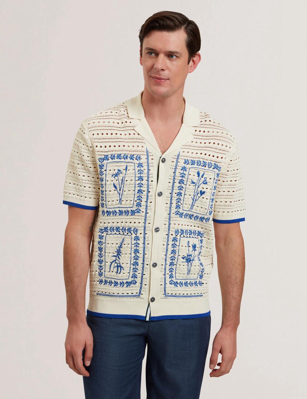 Ted Baker BARRI - Short Sleeve Crochet Embroidered Hemd Herren Ecru | EPTQV-6710