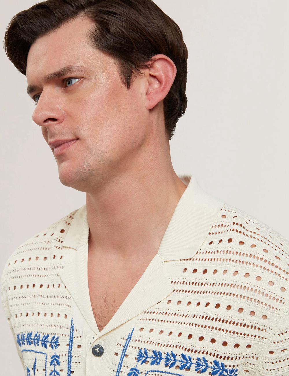 Ted Baker BARRI - Short Sleeve Crochet Embroidered Hemd Herren Ecru | EPTQV-6710