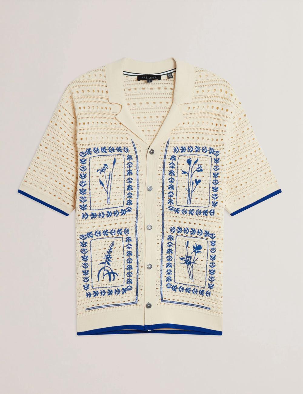 Ted Baker BARRI - Short Sleeve Crochet Embroidered Hemd Herren Ecru | EPTQV-6710