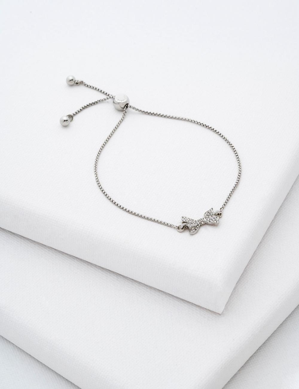 Ted Baker BARSET - Crystal Bow Adjustable Armbänder Damen Silber | DIBJW-8302