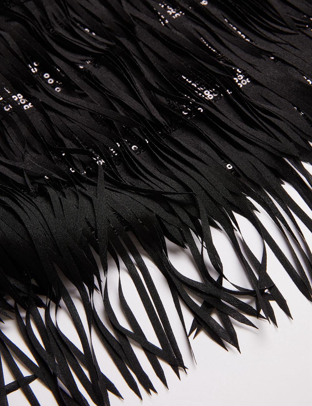 Ted Baker BARTIN - Fringed Sequin Halter Strap Minikleid Damen Schwarz | RIYLE-0236