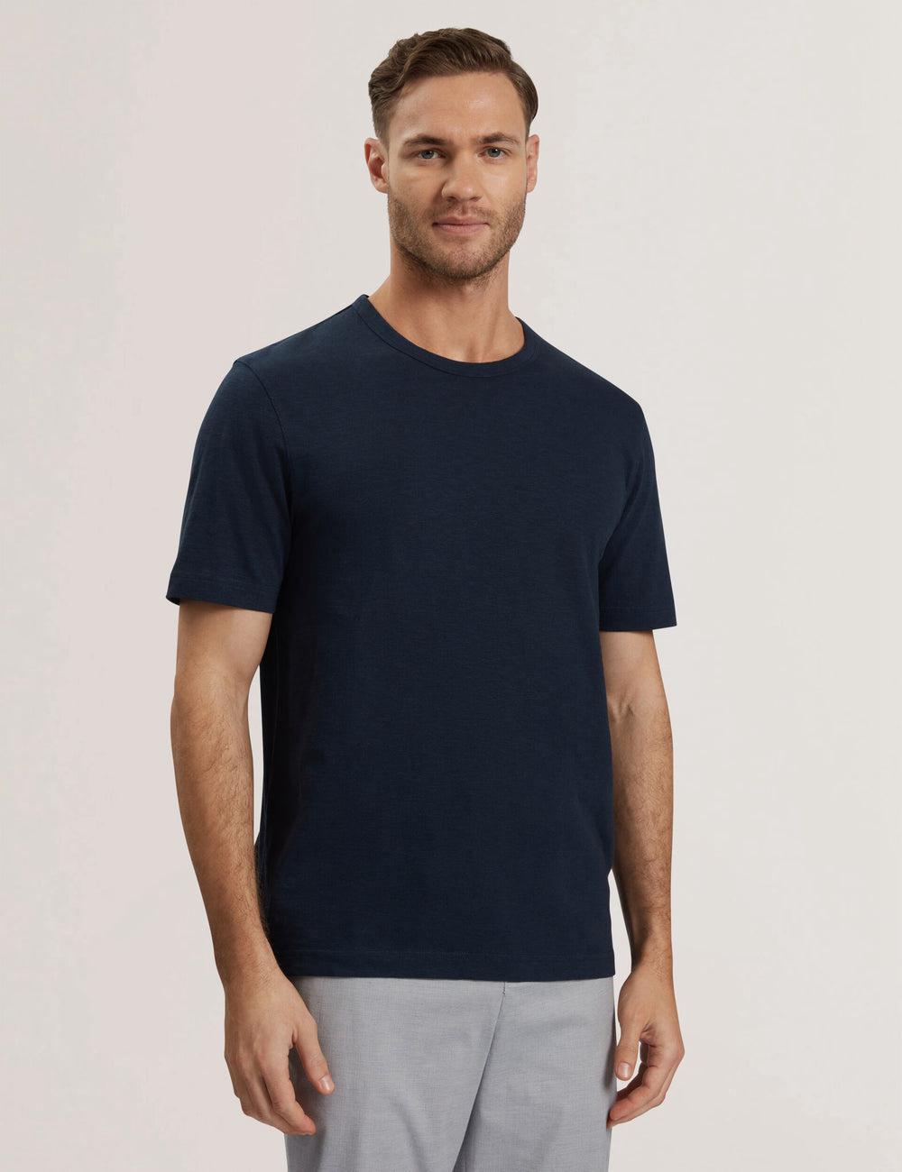 Ted Baker BARTOL - Regular Cotton Linen Crew Neck T-shirts Herren Navy | HKFTX-6293