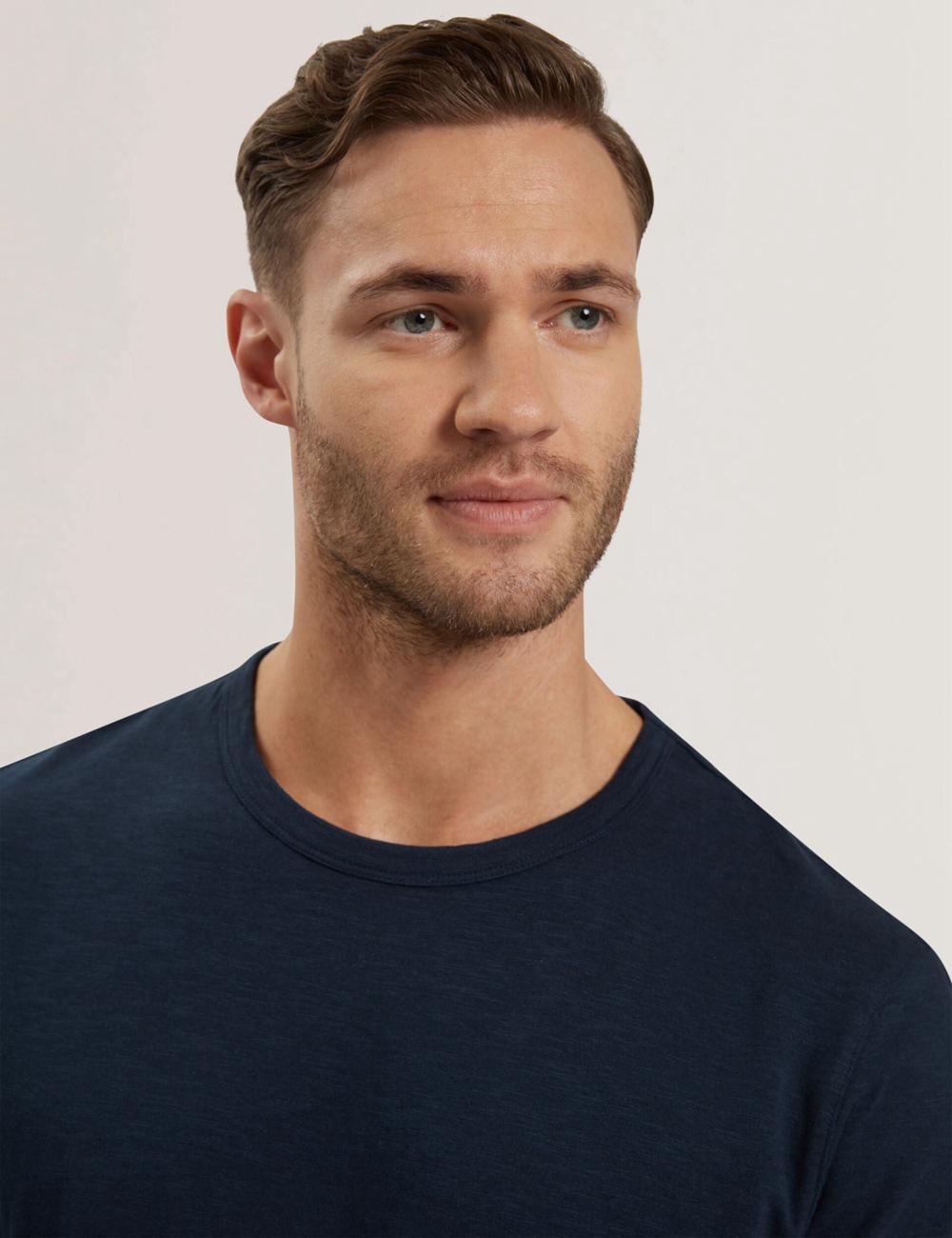 Ted Baker BARTOL - Regular Cotton Linen Crew Neck T-shirts Herren Navy | HKFTX-6293