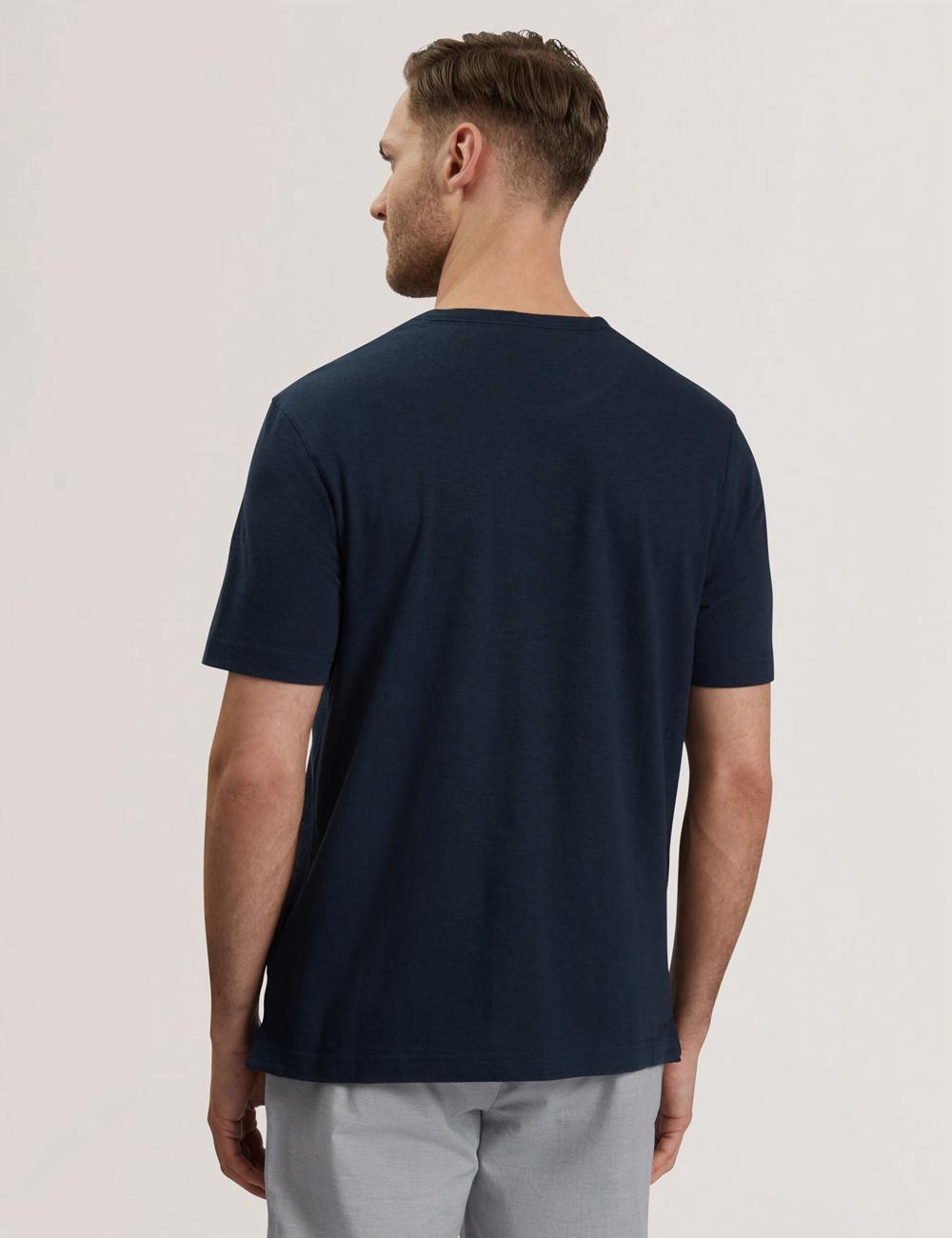 Ted Baker BARTOL - Regular Cotton Linen Crew Neck T-shirts Herren Navy | HKFTX-6293