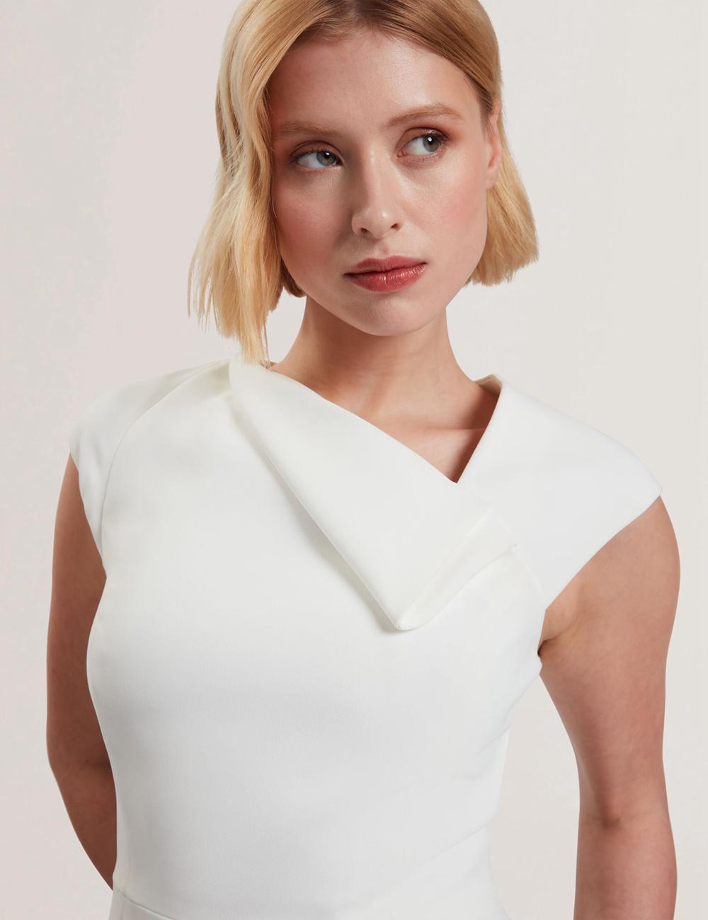 Ted Baker BAYREE - Folded Neckline Pencil Midi-kleid Damen Weiß | WURHF-0859