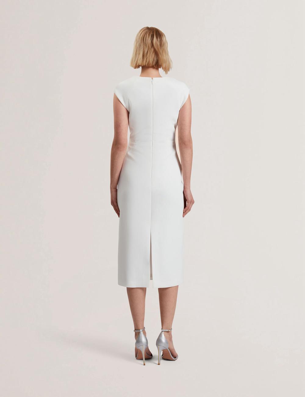 Ted Baker BAYREE - Folded Neckline Pencil Midi-kleid Damen Weiß | WURHF-0859