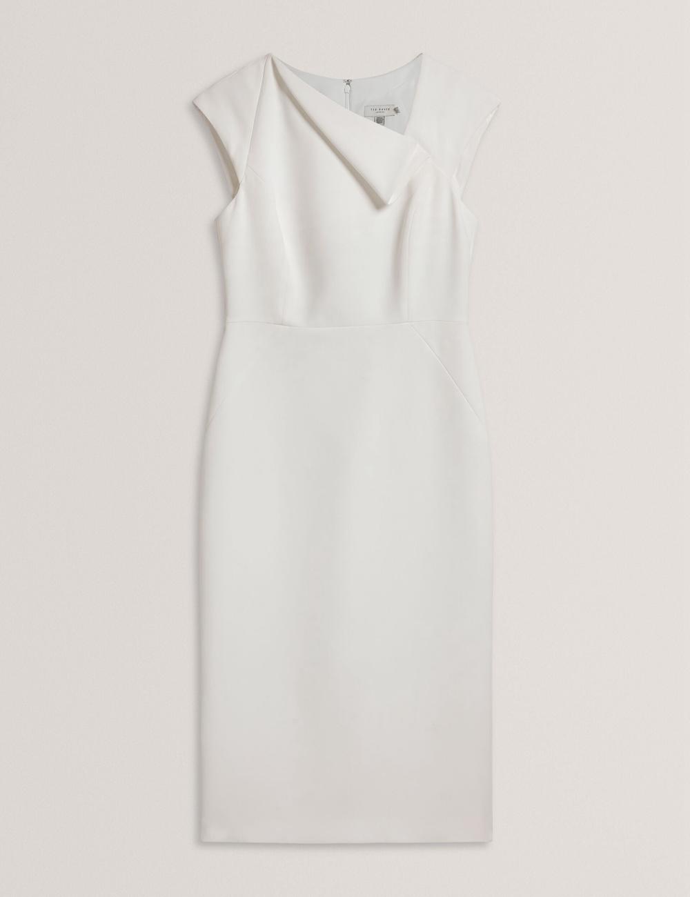 Ted Baker BAYREE - Folded Neckline Pencil Midi-kleid Damen Weiß | WURHF-0859
