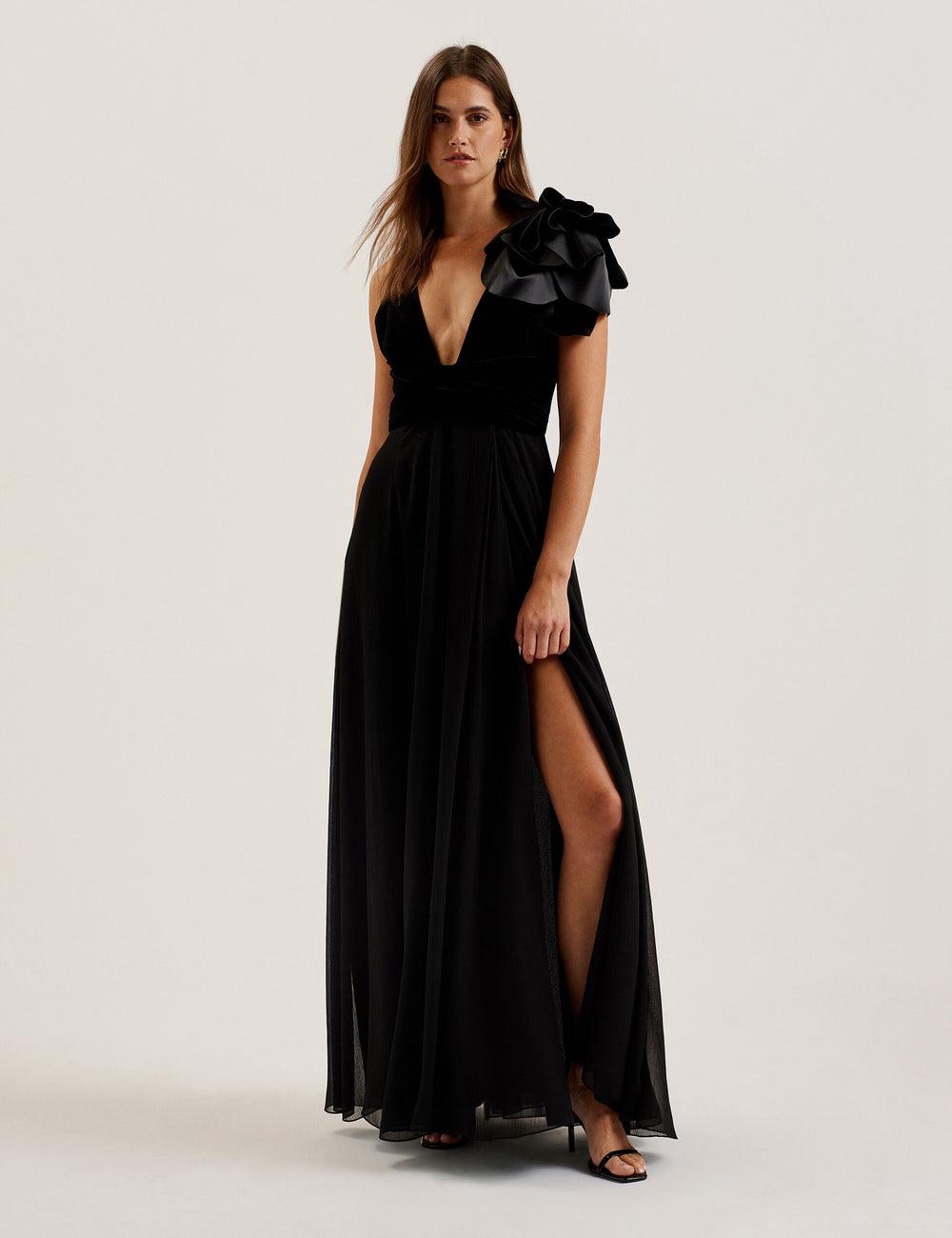 Ted Baker BEIRA - Corsage Plunge Neck Sleeveless Maxikleid Damen Schwarz | LYBPR-1756