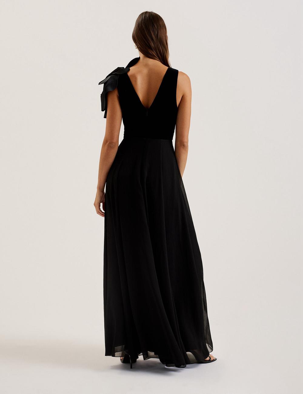Ted Baker BEIRA - Corsage Plunge Neck Sleeveless Maxikleid Damen Schwarz | LYBPR-1756