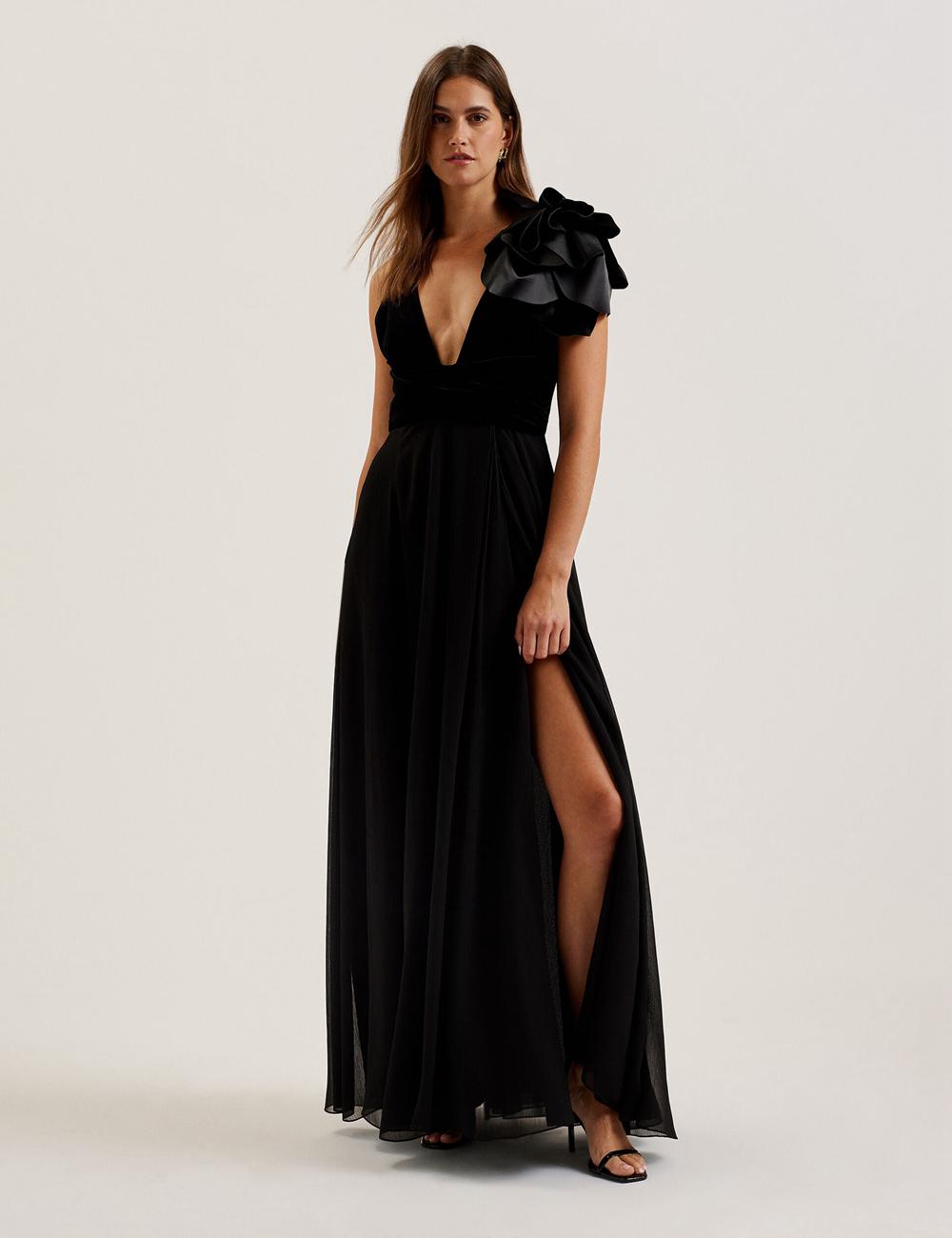 Ted Baker BEIRA - Corsage Plunge Neck Sleeveless Maxikleid Damen Schwarz | LYBPR-1756