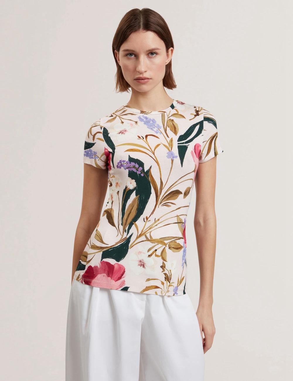 Ted Baker BELLIEA - Painted Floral Print Slim Fit T-shirts Damen Rosa | RYVIC-3927