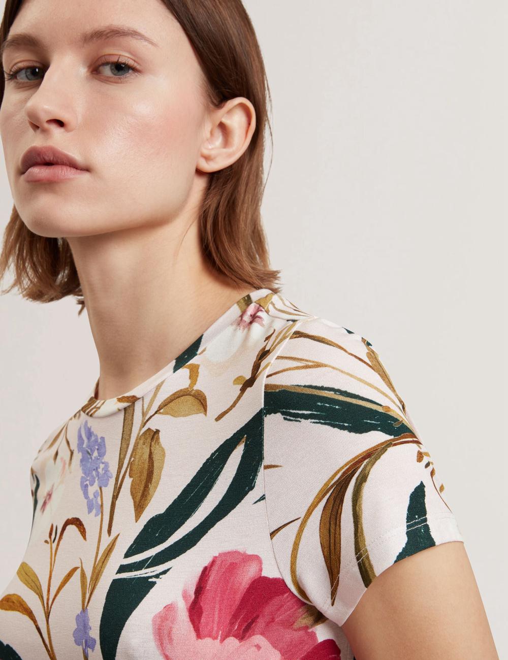Ted Baker BELLIEA - Painted Floral Print Slim Fit T-shirts Damen Rosa | RYVIC-3927
