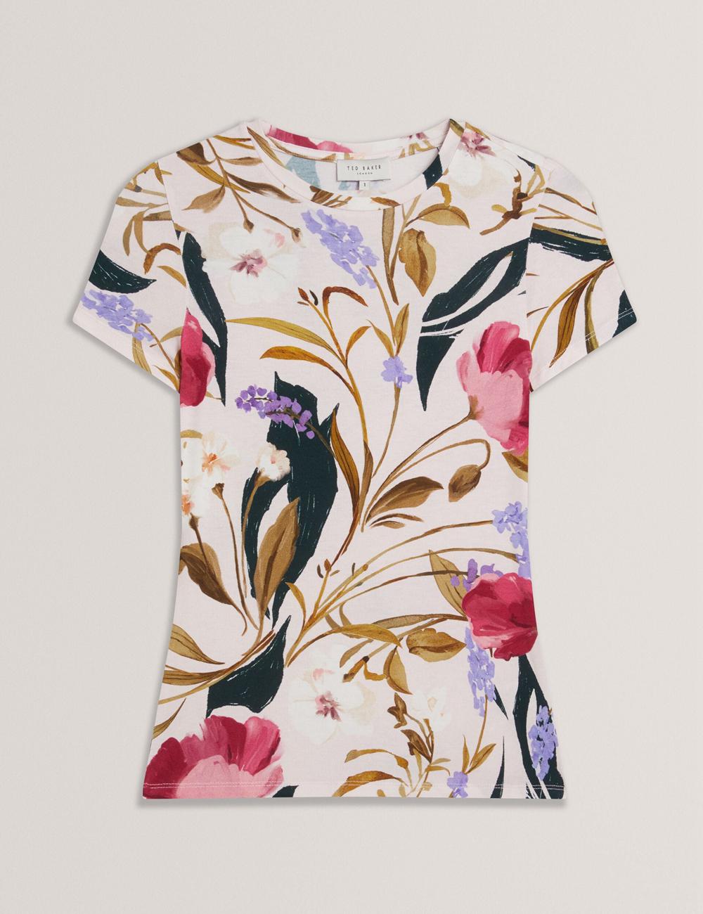 Ted Baker BELLIEA - Painted Floral Print Slim Fit T-shirts Damen Rosa | RYVIC-3927