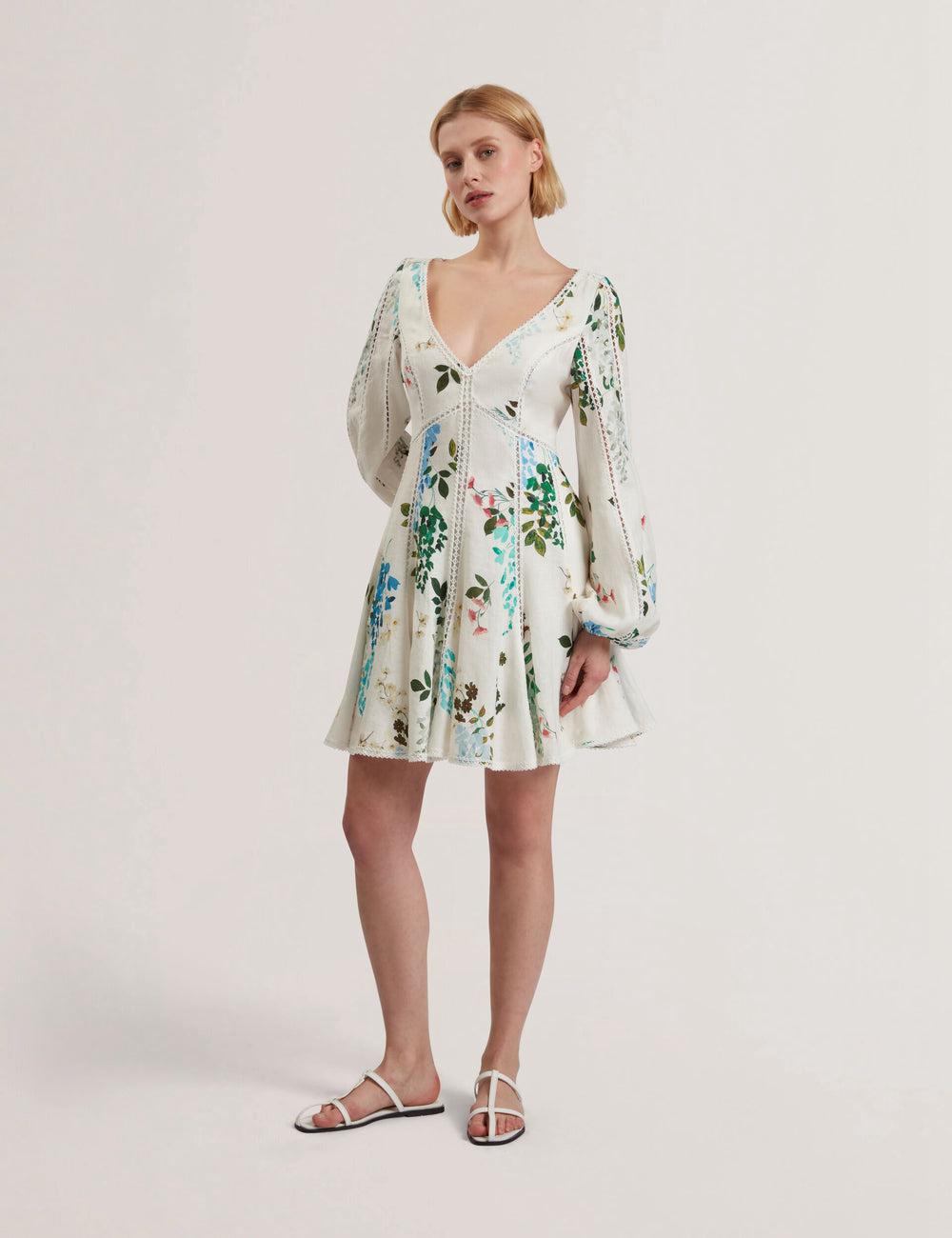 Ted Baker BELVIDA - Floral Crochet Trim Linen Minikleid Damen Weiß | FWHTZ-6279
