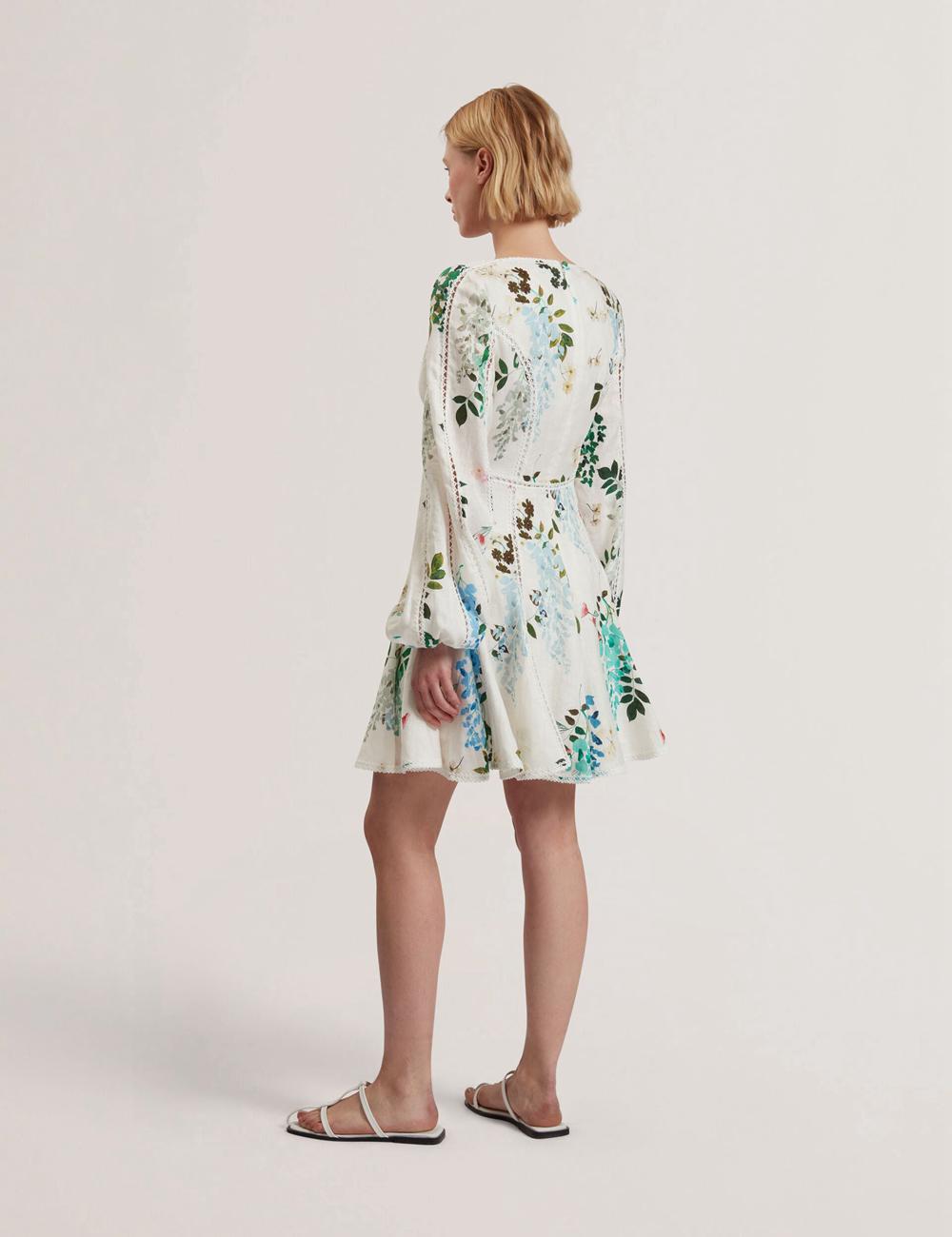 Ted Baker BELVIDA - Floral Crochet Trim Linen Minikleid Damen Weiß | FWHTZ-6279