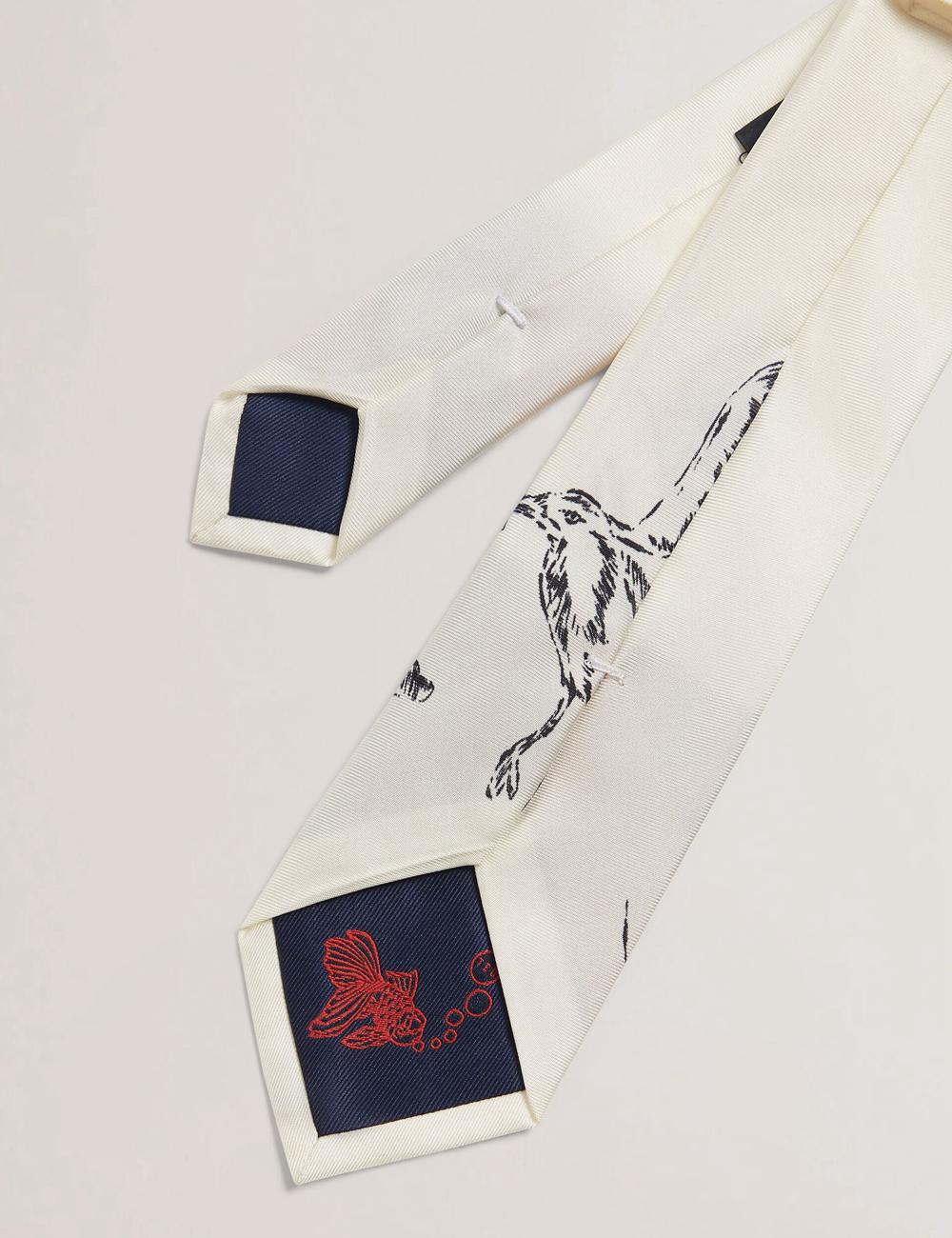 Ted Baker BENHALL - Seagull Graphic Silk Krawatten Herren Ecru | IQKZY-6510