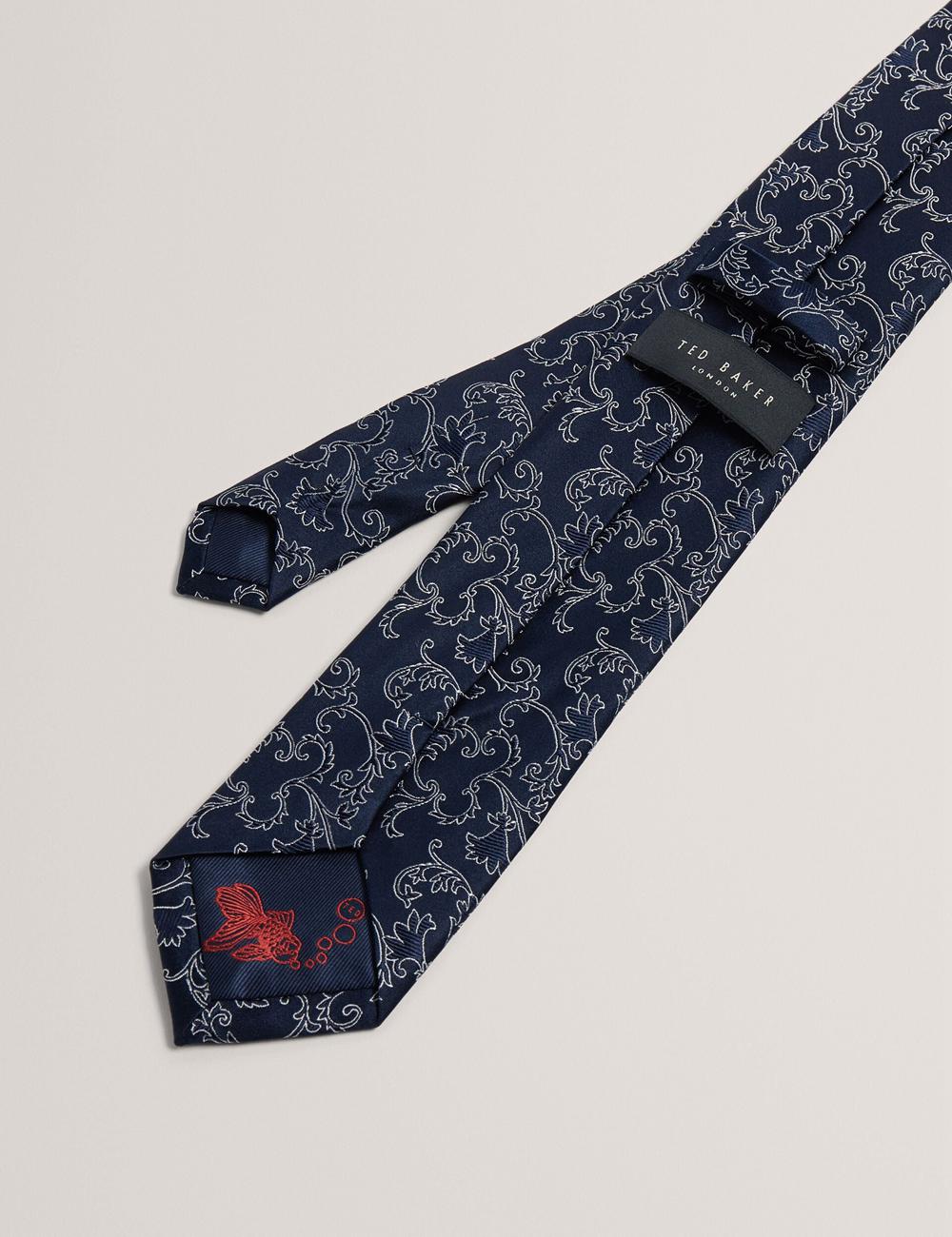 Ted Baker BIONDIS - Baroque Floral Print Silk Krawatten Herren Navy | ENBOQ-7023