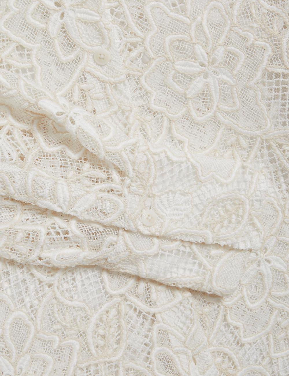 Ted Baker BLOND - Floral Lace Longline Cotton Shirt Oberteile Damen Ivory | IQYXJ-6027