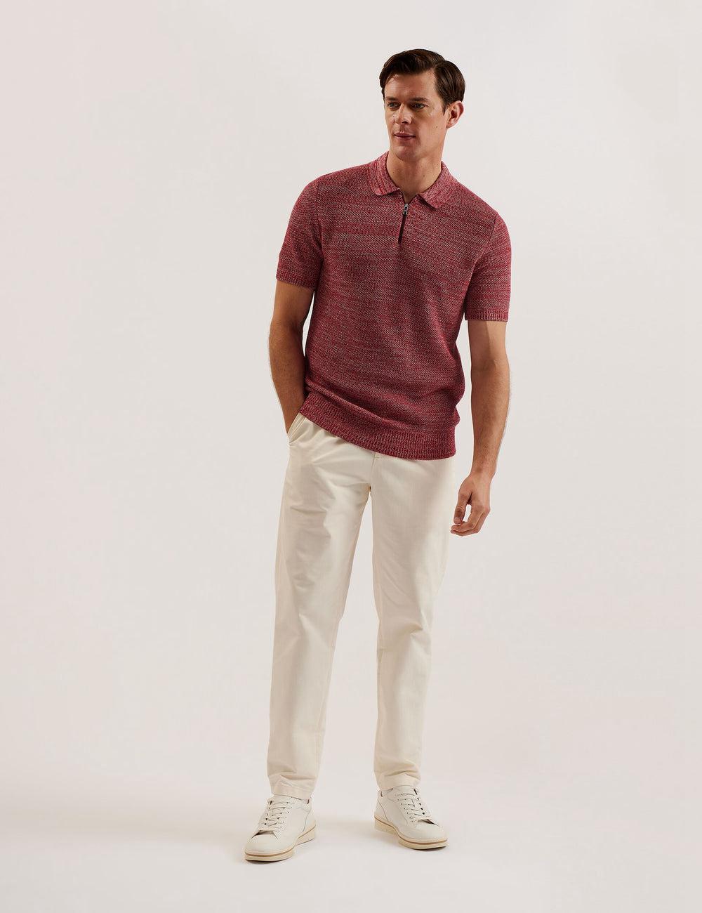 Ted Baker BLOSSAM - Space Dye Zip Neck Polo Shirts Herren Rot | DNXVY-1259