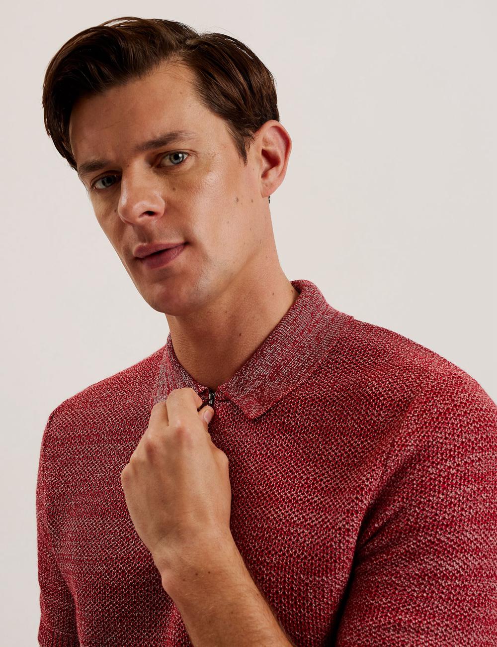 Ted Baker BLOSSAM - Space Dye Zip Neck Polo Shirts Herren Rot | DNXVY-1259
