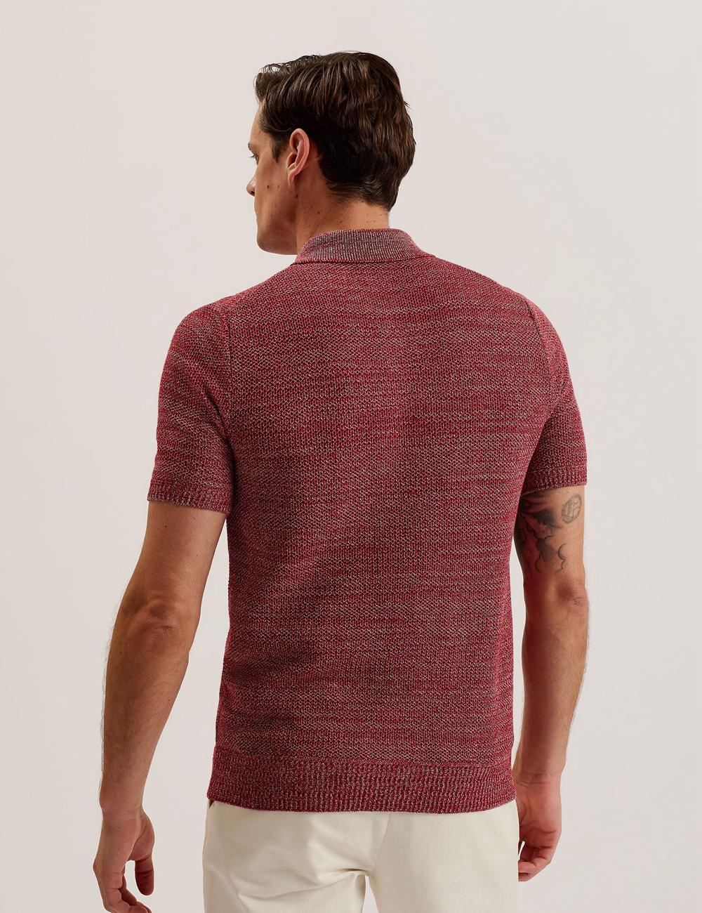 Ted Baker BLOSSAM - Space Dye Zip Neck Polo Shirts Herren Rot | DNXVY-1259