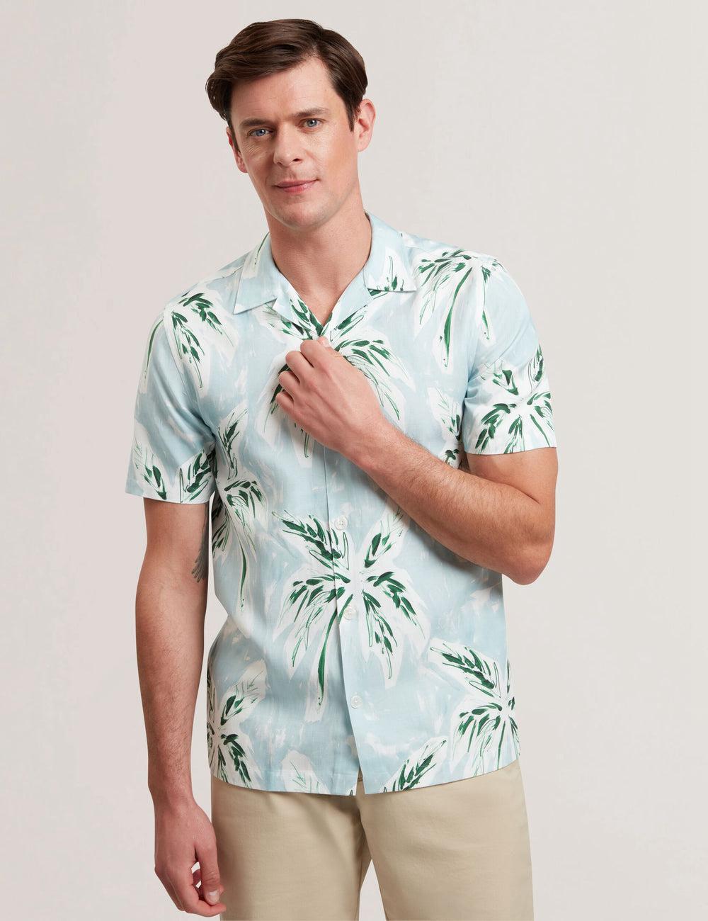 Ted Baker BOCHE - Short Sleeve Regular Tropical Palm Tree Hemd Herren Grün | APOLR-4231