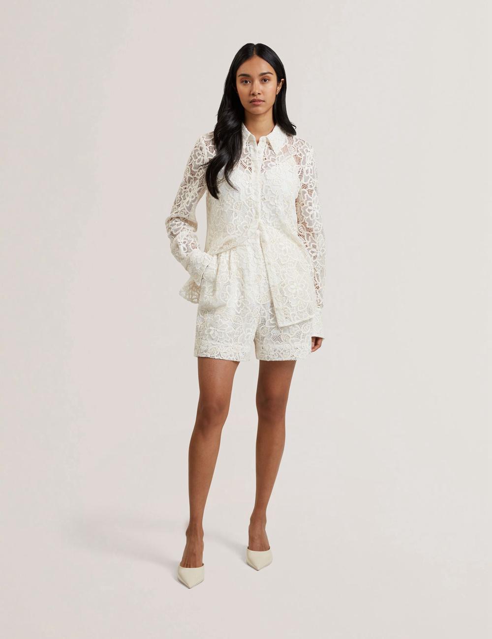 Ted Baker BOWIA - Lace High Waisted Tailored Kurze Hose Damen Ivory | KLPWE-8691
