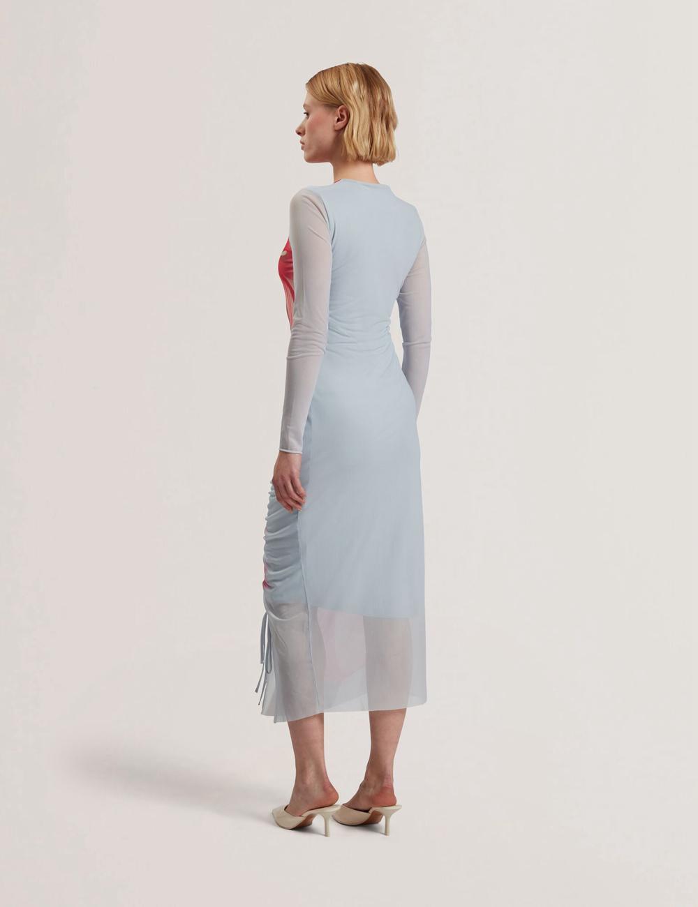 Ted Baker BOXNINE - Printed Mesh Gathering Bodycon Midi-kleid Damen Blau | KYEJA-5794