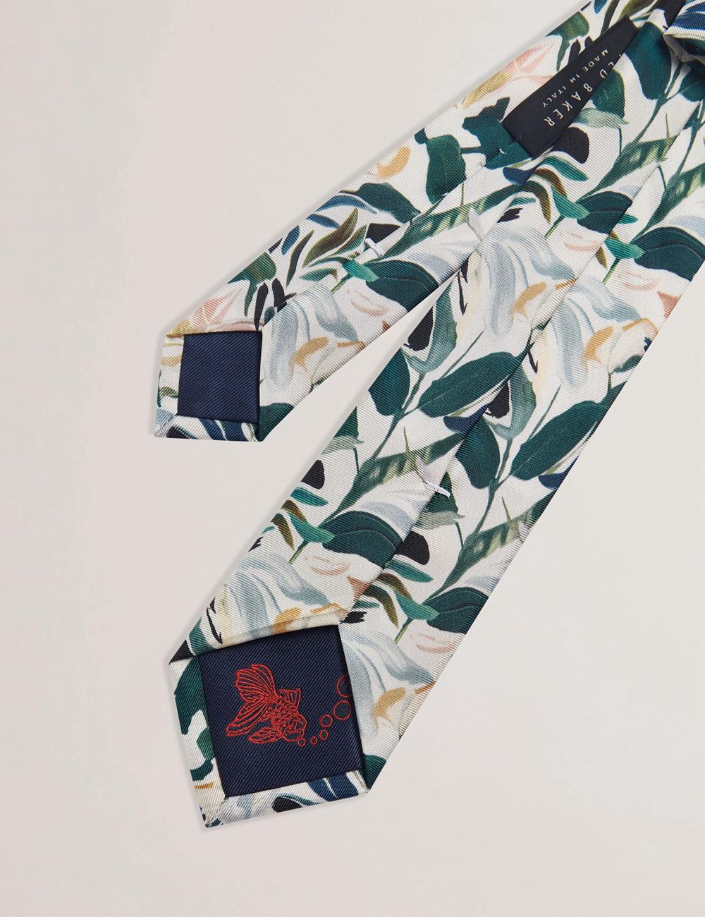 Ted Baker BOYTONN - Painted Floral Print Silk Krawatten Herren Ecru | AYJXN-4672