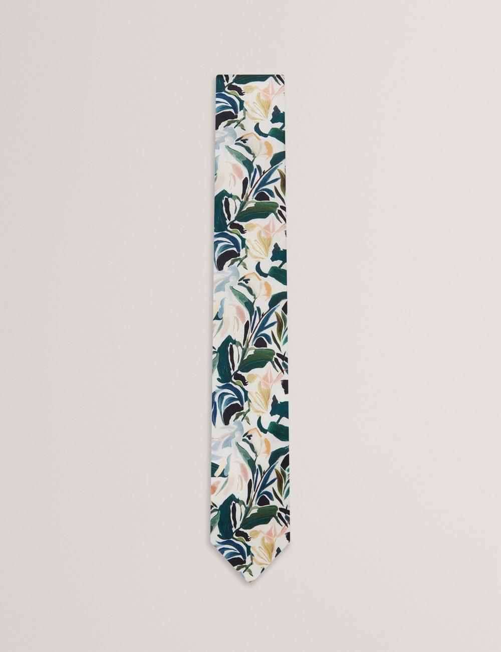 Ted Baker BOYTONN - Painted Floral Print Silk Krawatten Herren Ecru | AYJXN-4672