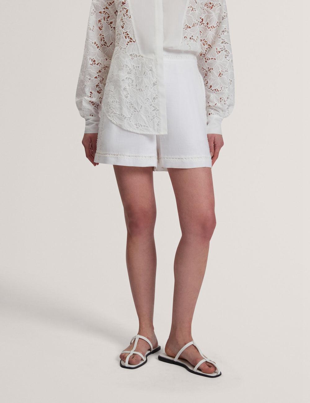 Ted Baker BUCCIA - Crochet Trim High Waisted Linen Kurze Hose Damen Weiß | CFBGZ-5436