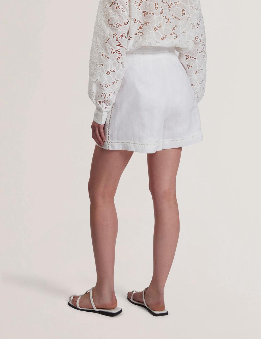 Ted Baker BUCCIA - Crochet Trim High Waisted Linen Kurze Hose Damen Weiß | CFBGZ-5436