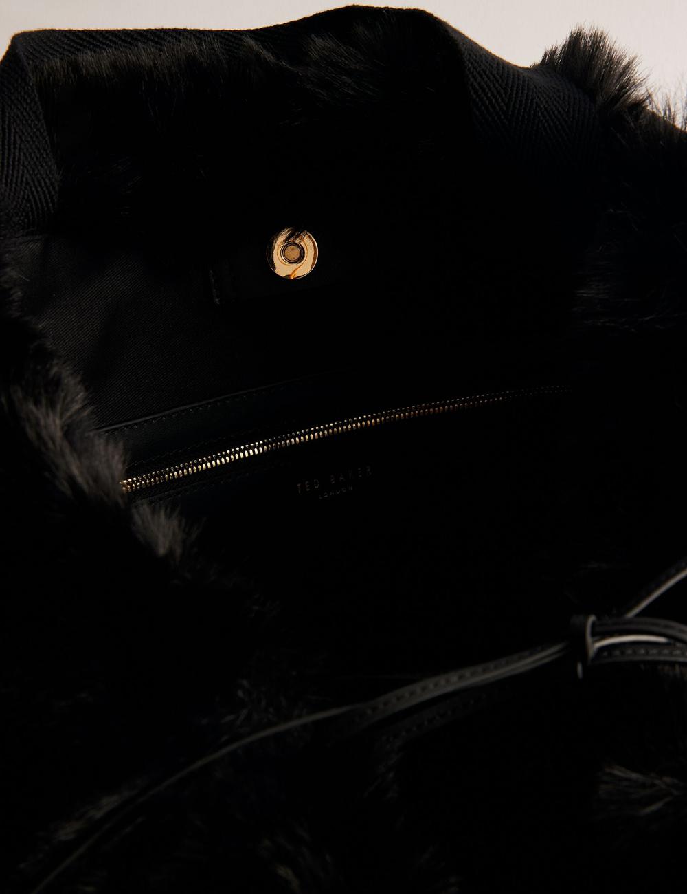 Ted Baker CADENCE - Faux Fur Webbing Strap Shopper Shopper Damen Schwarz | GQUWV-3596