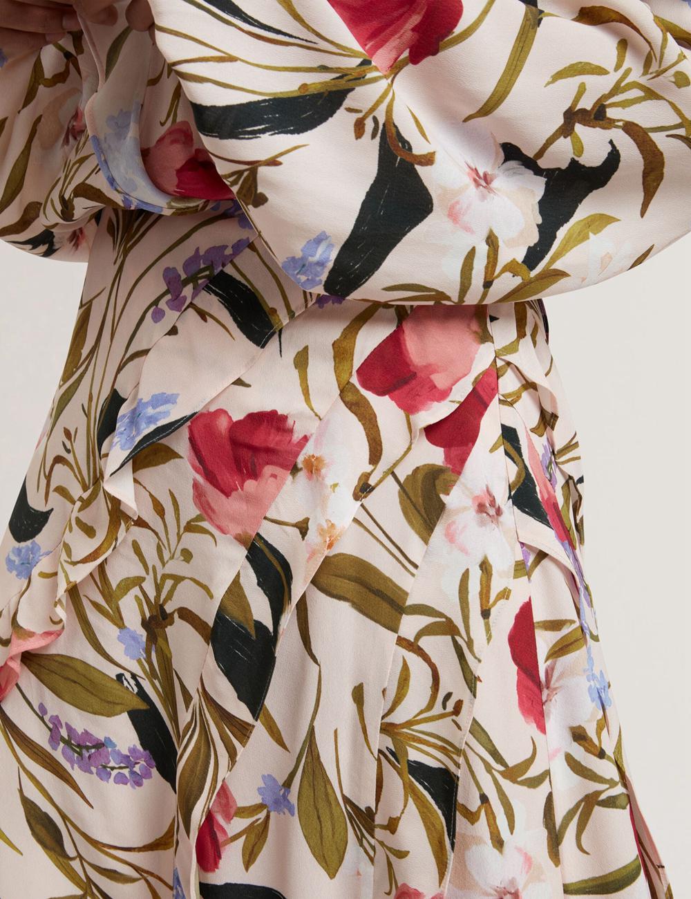 Ted Baker CANDICI - Floral Print Frill Trim With Split Röcke Damen Rosa | ENROL-6387